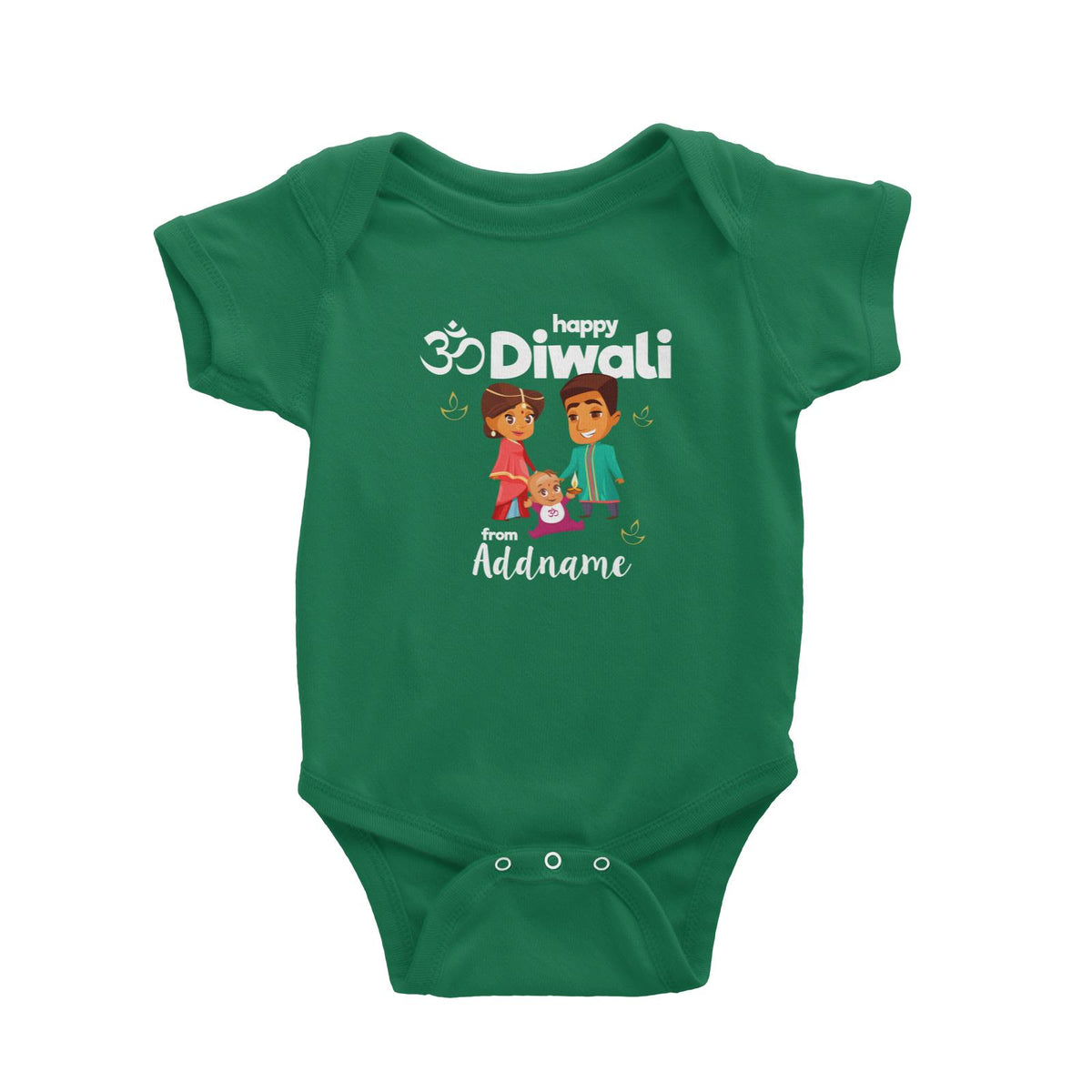 Cute Family Of Three OM Happy Diwali From Addname Baby Romper