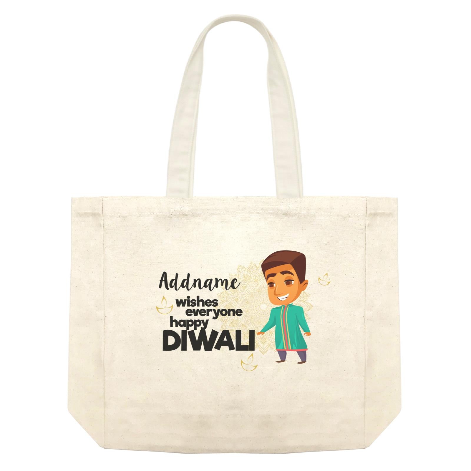 Cute Man Wishes Everyone Happy Diwali Addname Shopping Bag