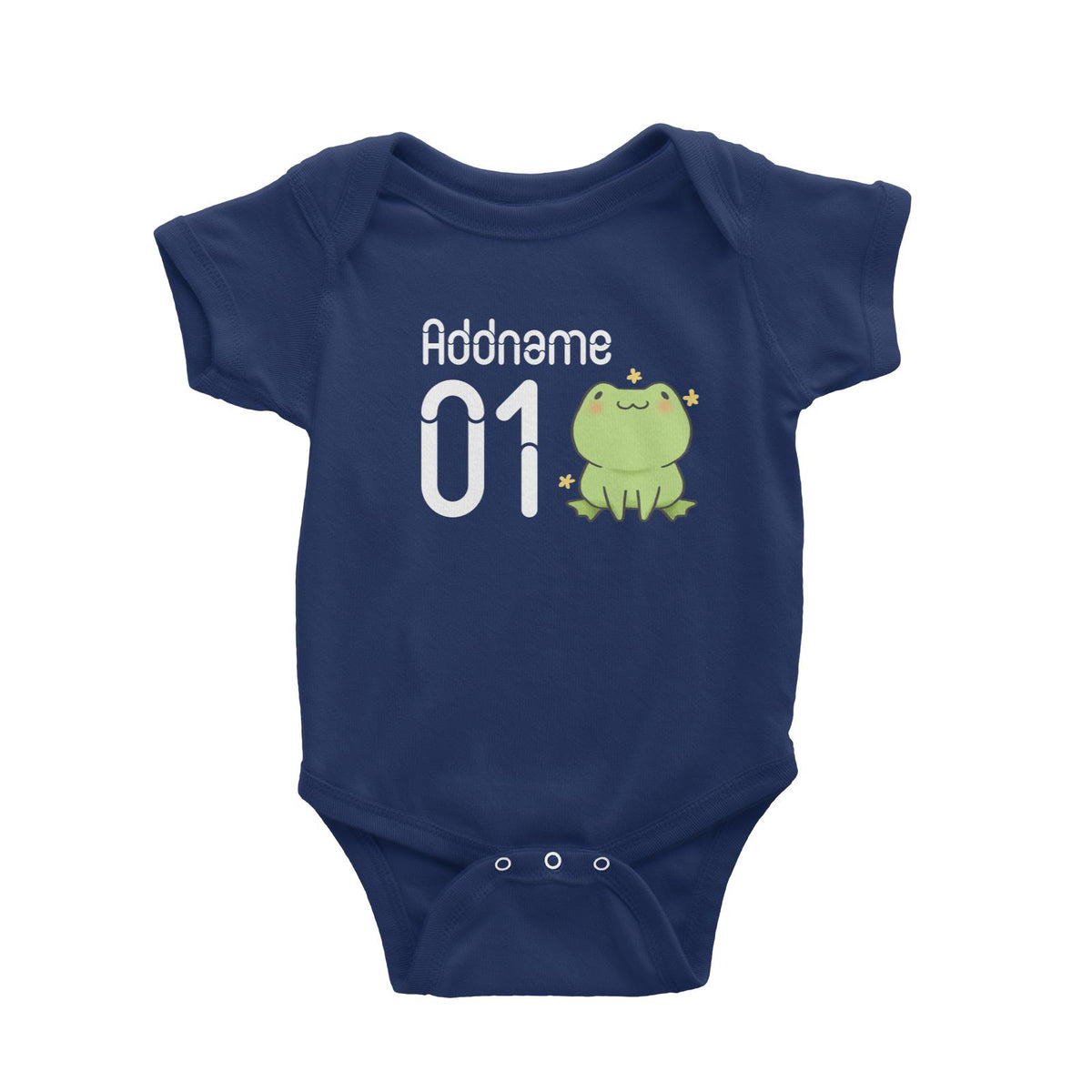 Name and Number Cute Hand Drawn Style Frog Baby Romper