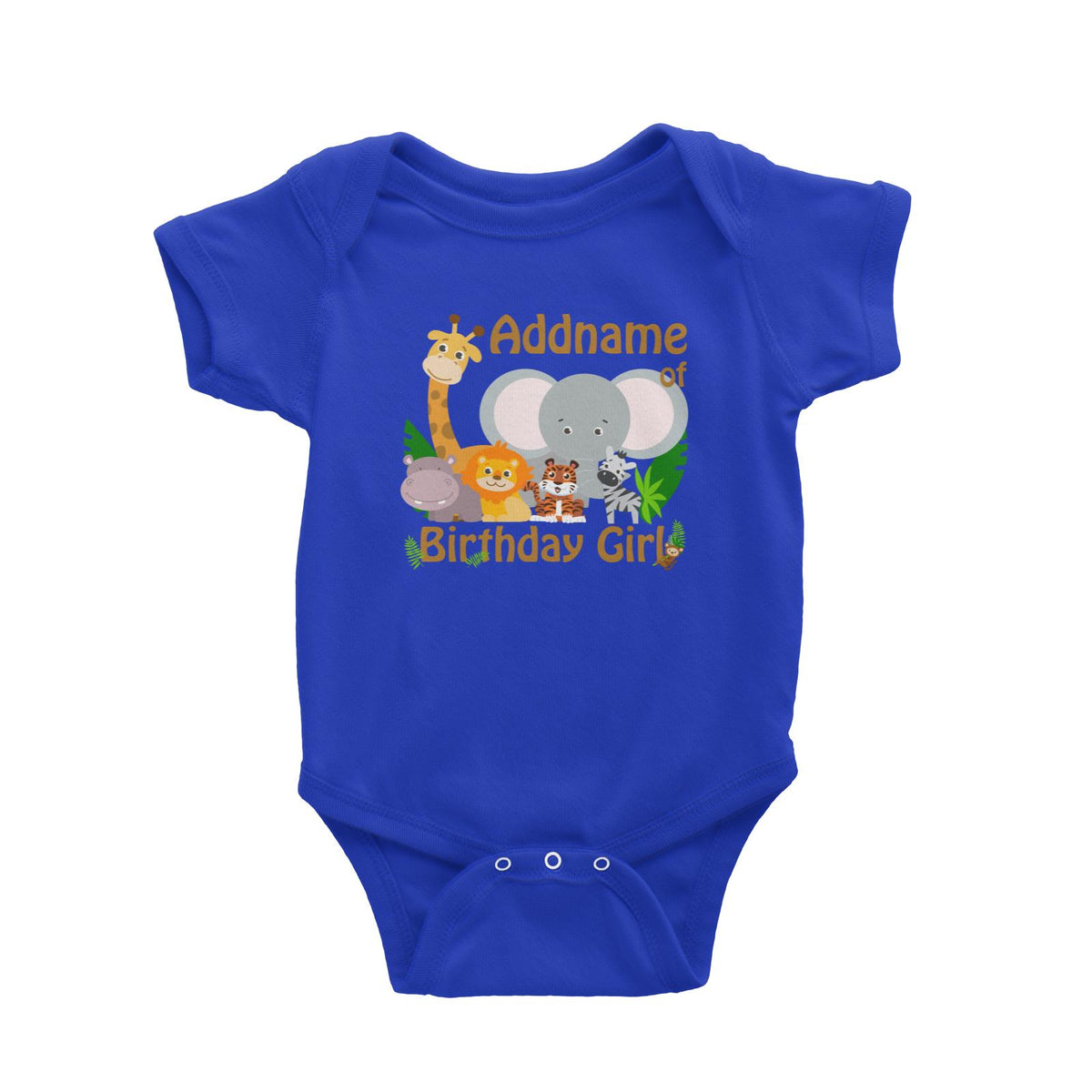 Animal Safari Jungle Birthday Theme Addname of Birthday Girl Baby Romper