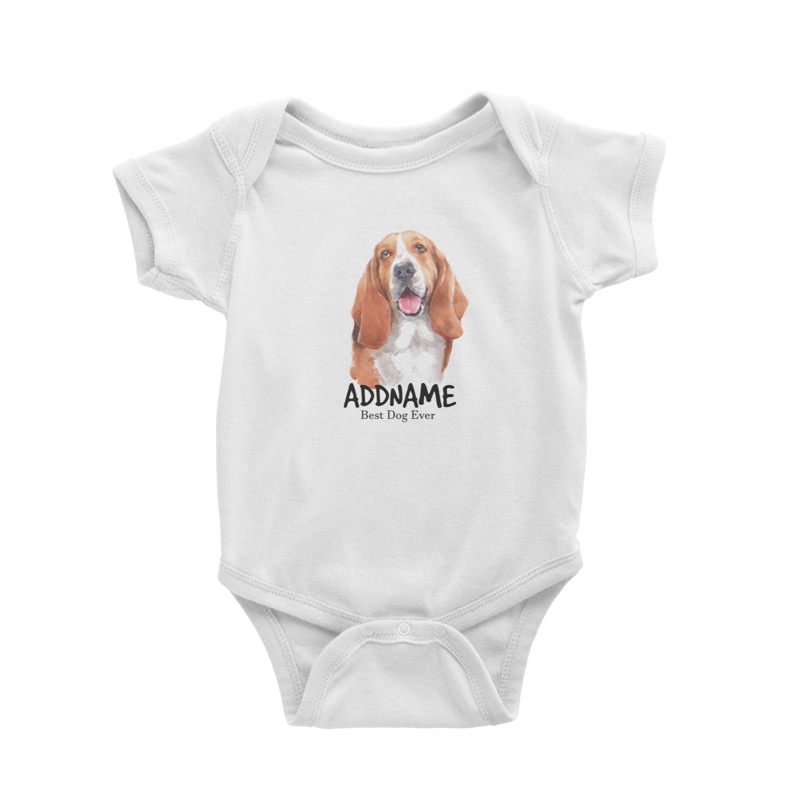 Watercolor Dog Basset Hound Happy Best Dog Ever Addname Baby Romper