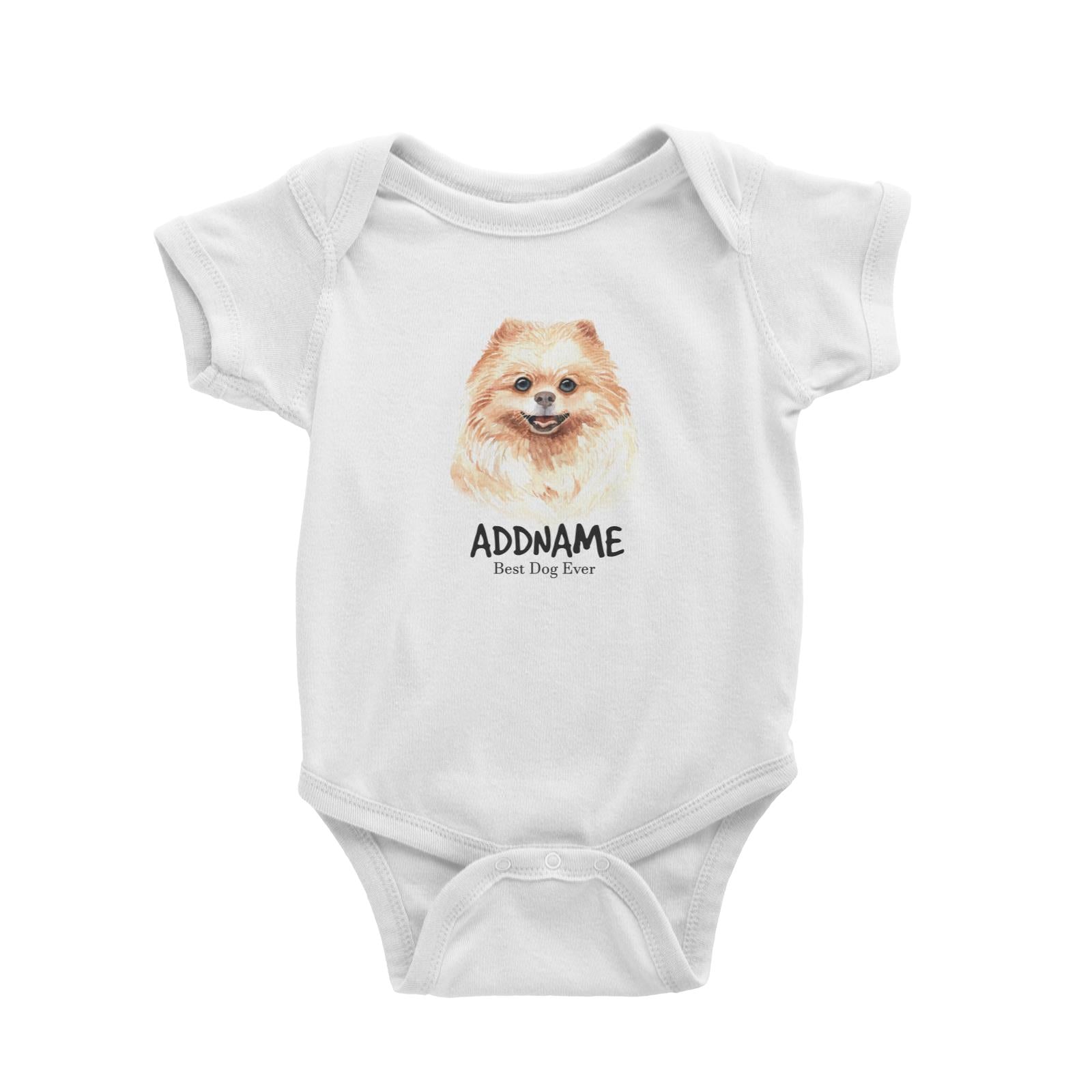 Watercolor Dog Pomeranian Best Dog Ever Addname Baby Romper