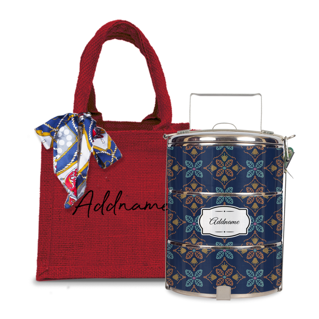 Peranakan Java Traditional Blue Tiffin Carrier