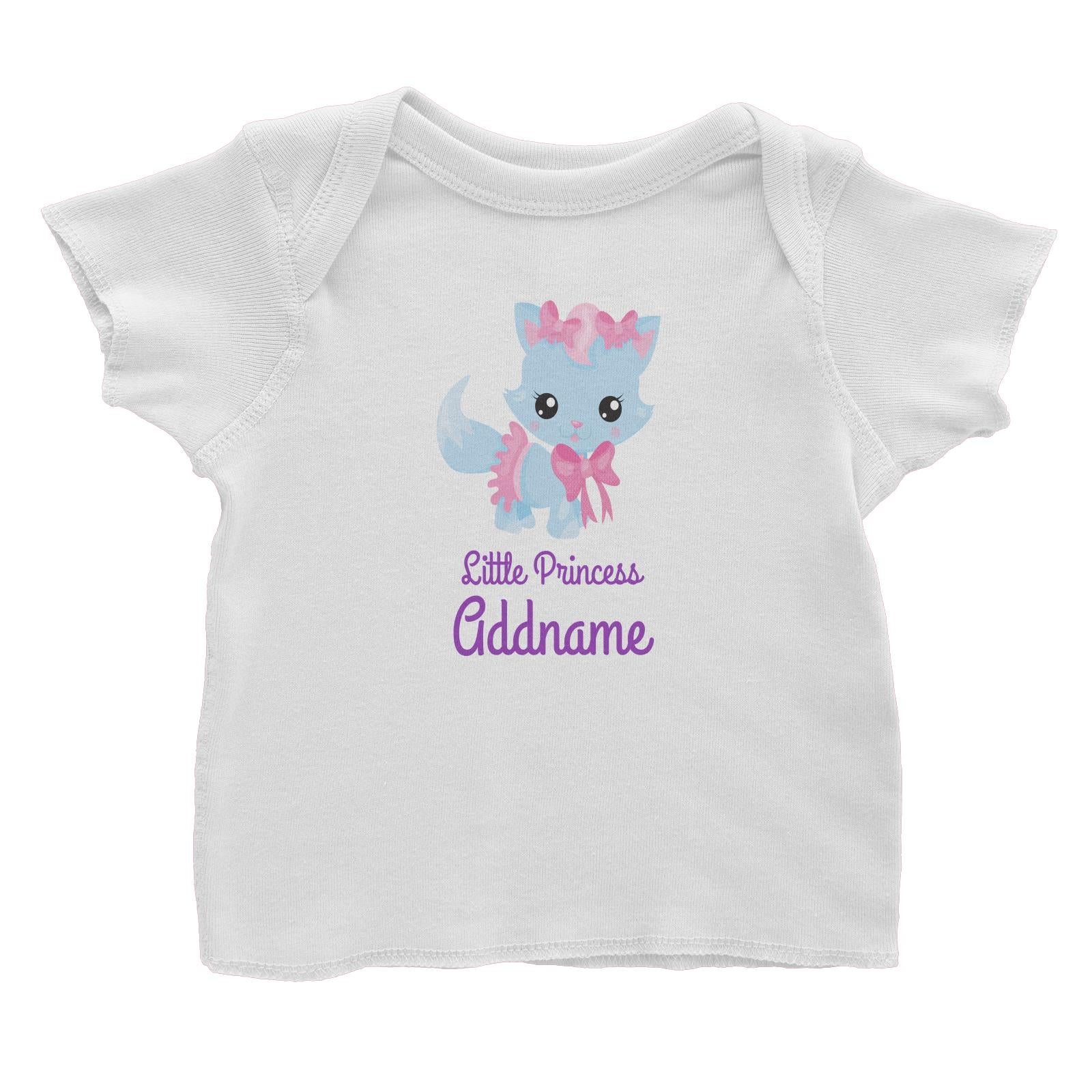 Little Princess Pets Blue Cat with Pink Ribbons Addname Baby T-Shirt