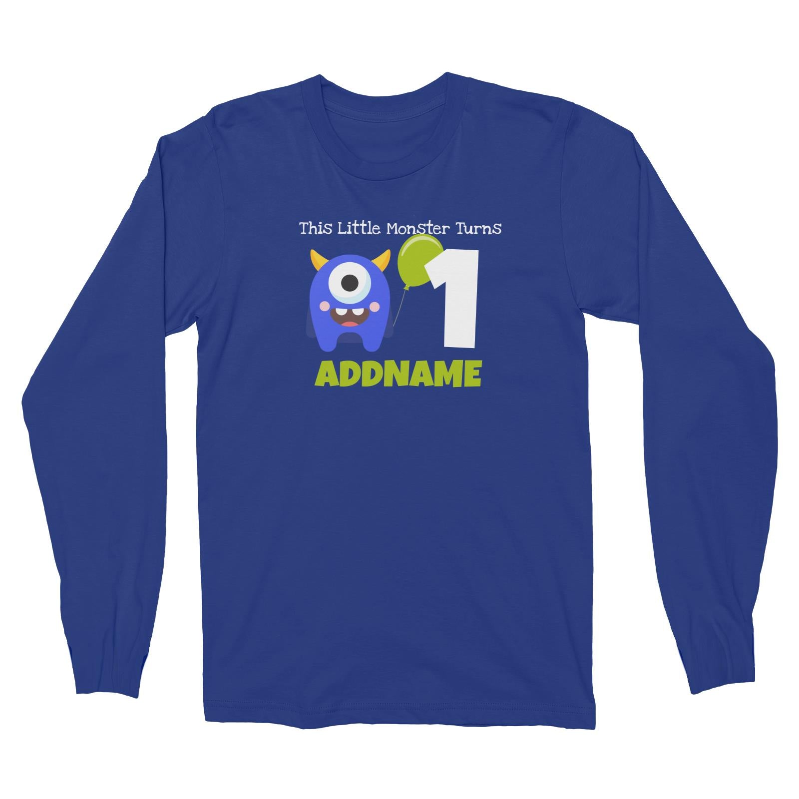 Blue Monster Birthday Theme Personalizable with Name and Number Long Sleeve Unisex T-Shirt