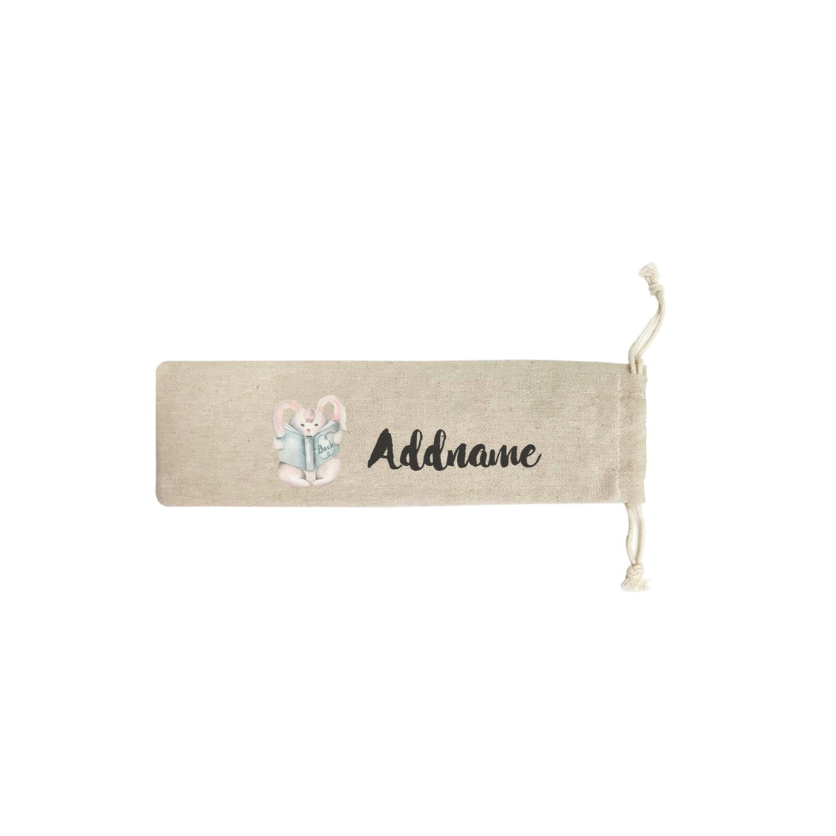 Watercolour Animal Sweet Rabbit Reading Book Addname SB Straw Pouch (No Straws included)