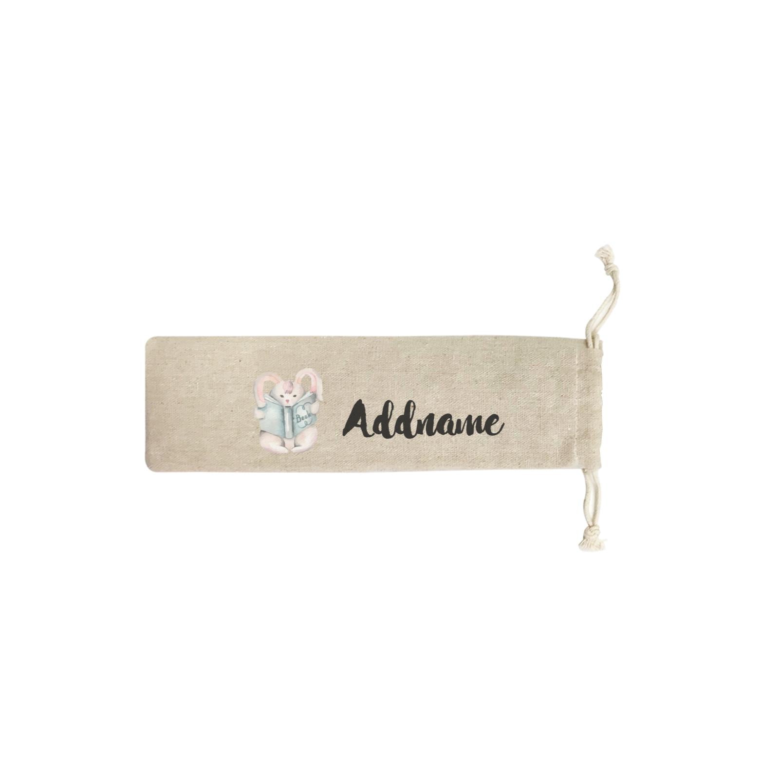 Watercolour Animal Sweet Rabbit Reading Book Addname SB Straw Pouch (No Straws included)