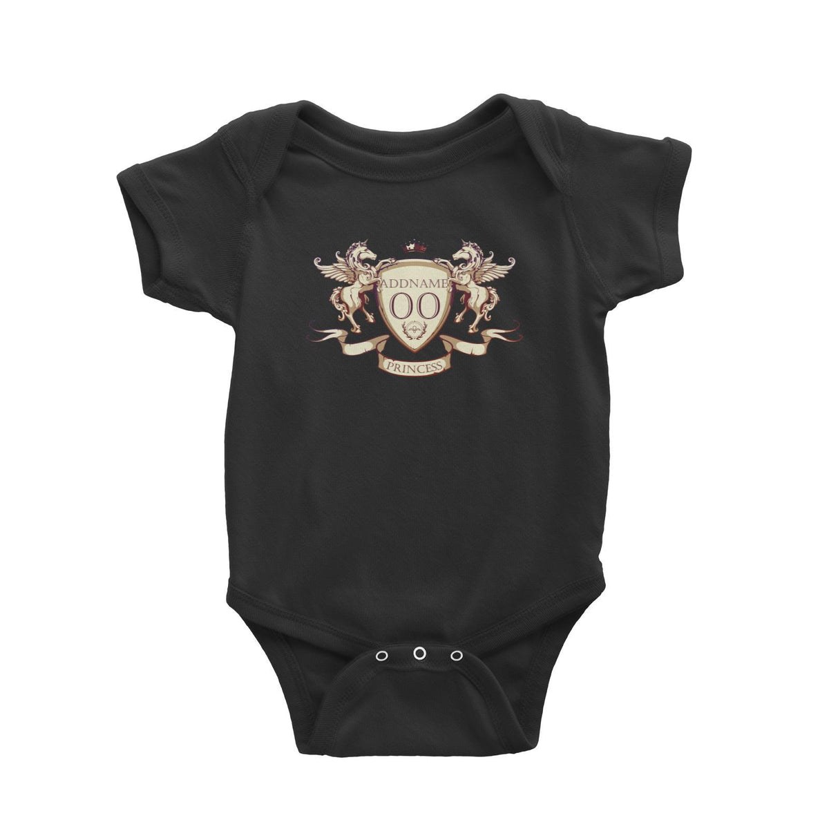 Horse Royal Emblem Princess Personalizable with Name and Number Baby Romper