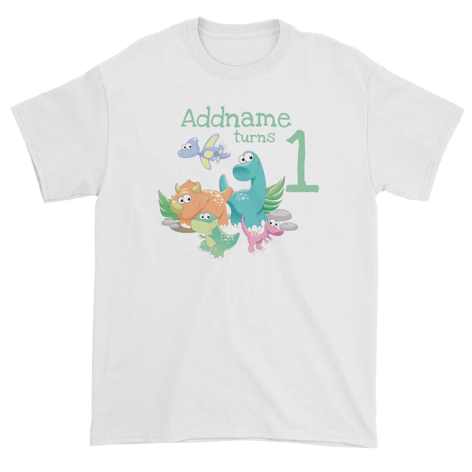 Dinosaurs Birthday Theme Personalizable with Name and Number Unisex T-Shirt