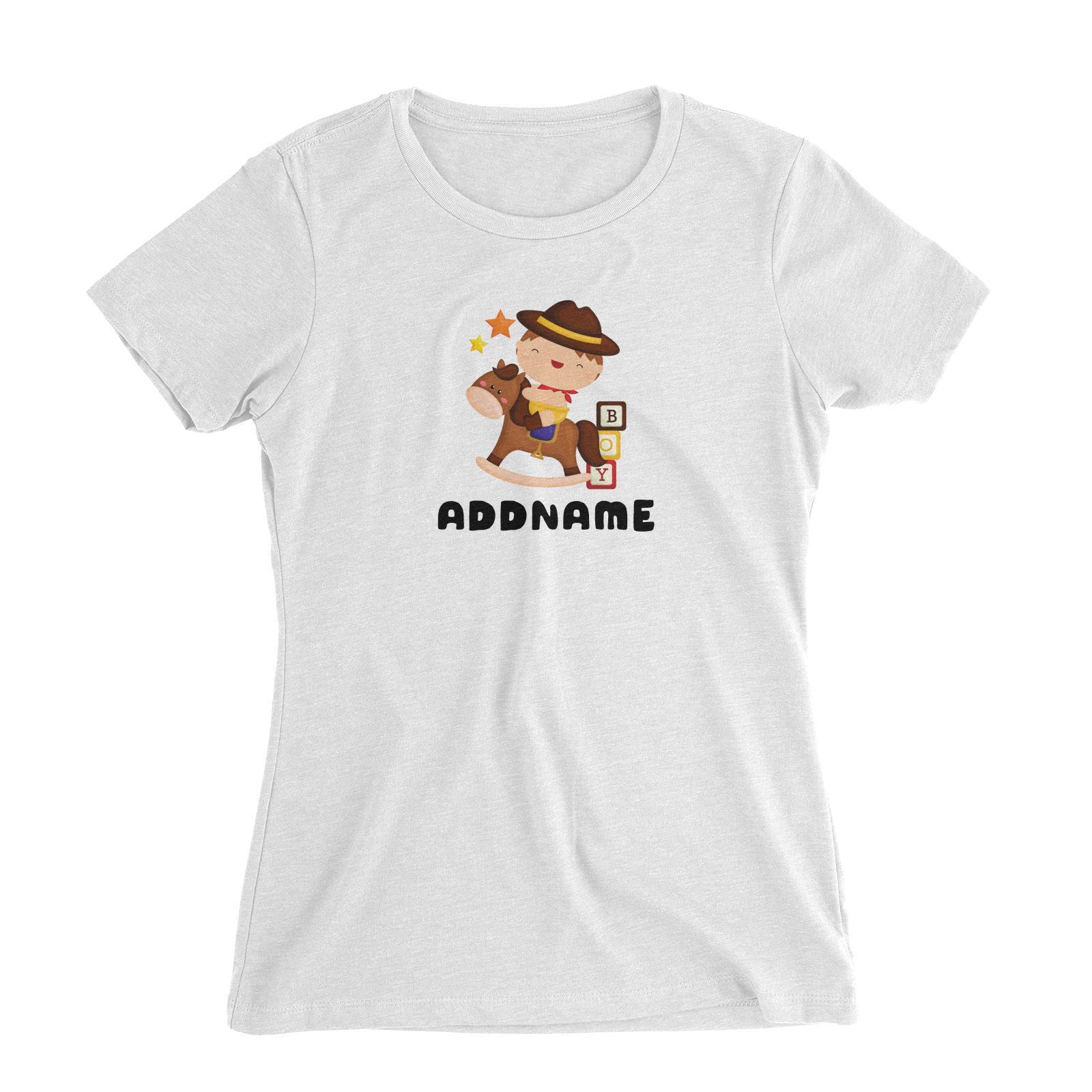 Birthday Cowboy Style Little Cowboy Playing Toy Horse Addname Women's Slim Fit T-Shirt