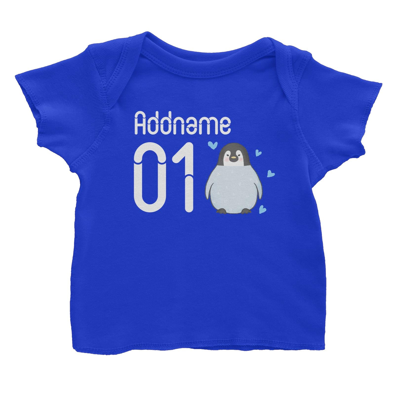 Name and Number Cute Hand Drawn Style Penguin Baby T-Shirt