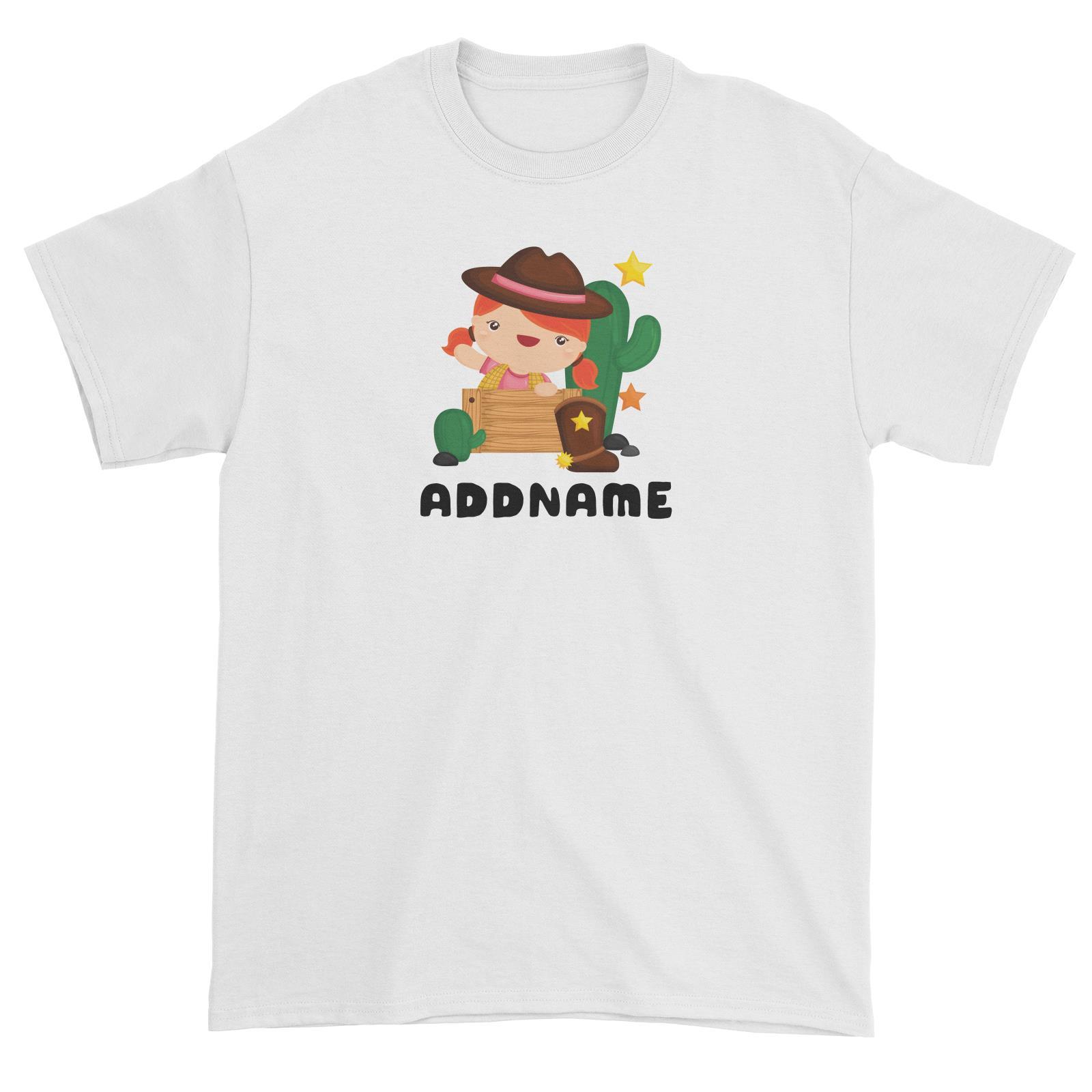 Birthday Cowboy Style Little Cowgirl Playing Wooden Box Addname Unisex T-Shirt