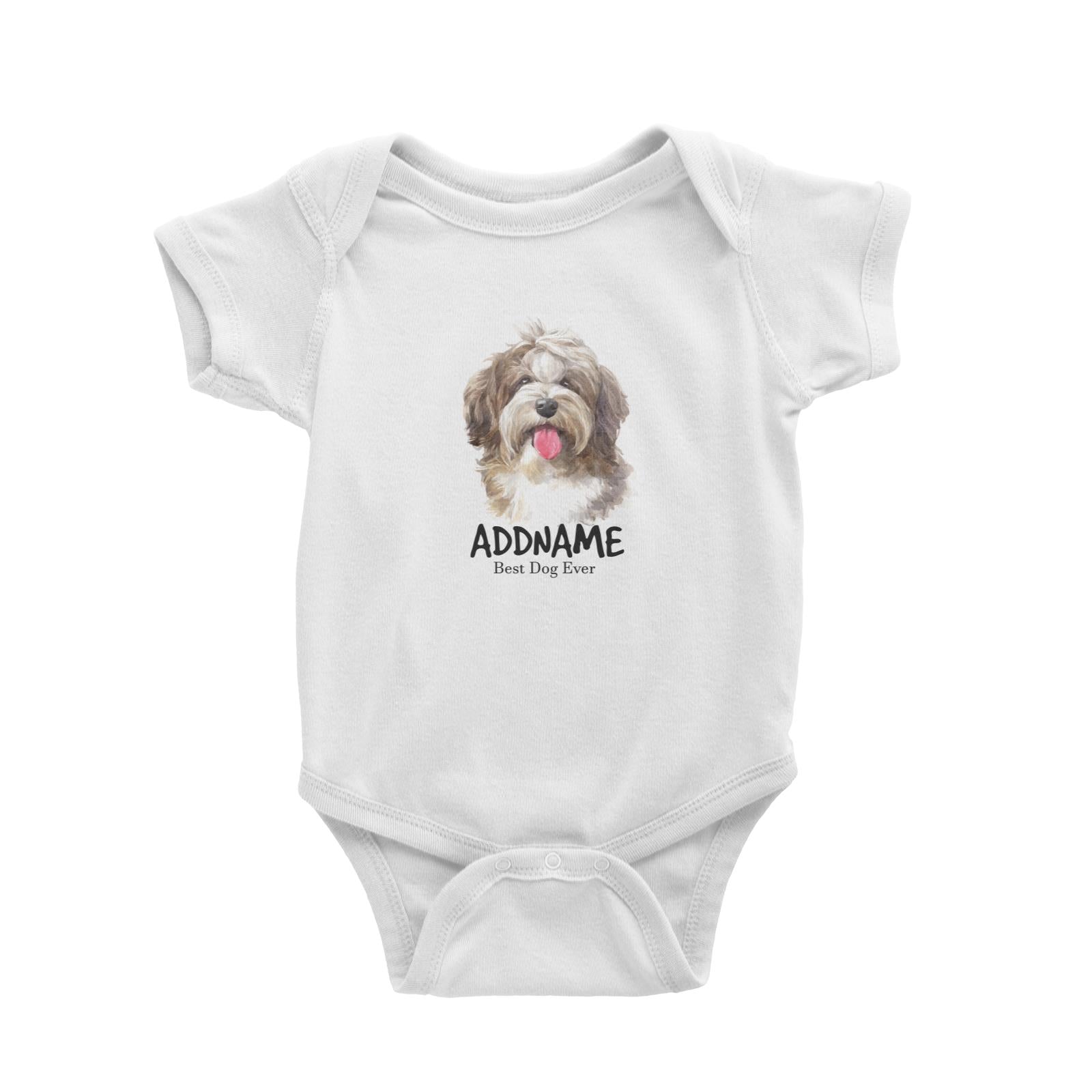 Watercolor Dog Shaggy Havanese Best Dog Ever Addname Baby Romper