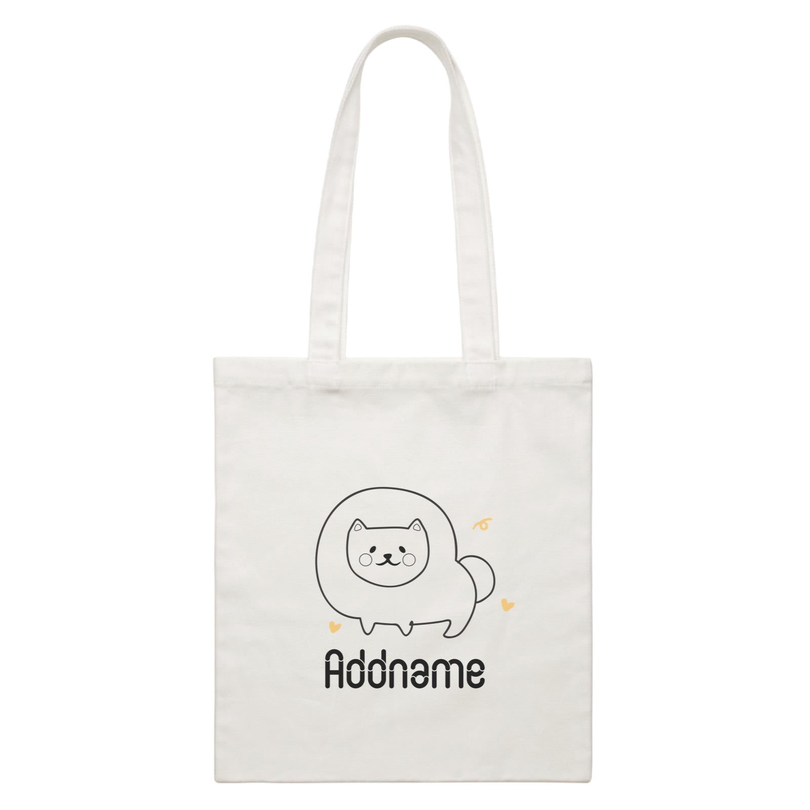 Coloring Outline Cute Hand Drawn Animals Dogs Pomeranian Addname White White Canvas Bag