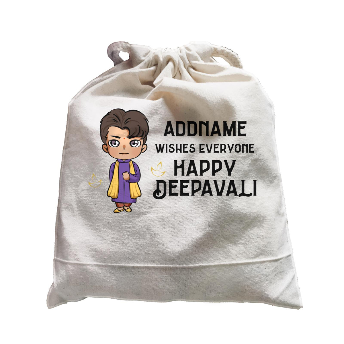 Deepavali Chibi Man Front Addname Wishes Everyone Deepavali Satchel