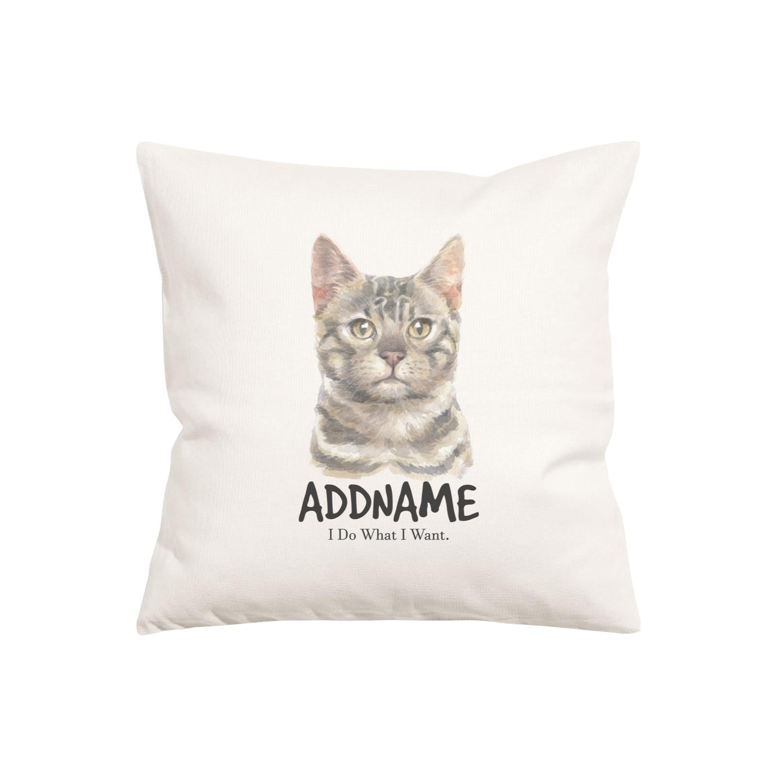 Watercolor Cat Series Bengel Gray I Do What I Want Addname Pillow Cushion