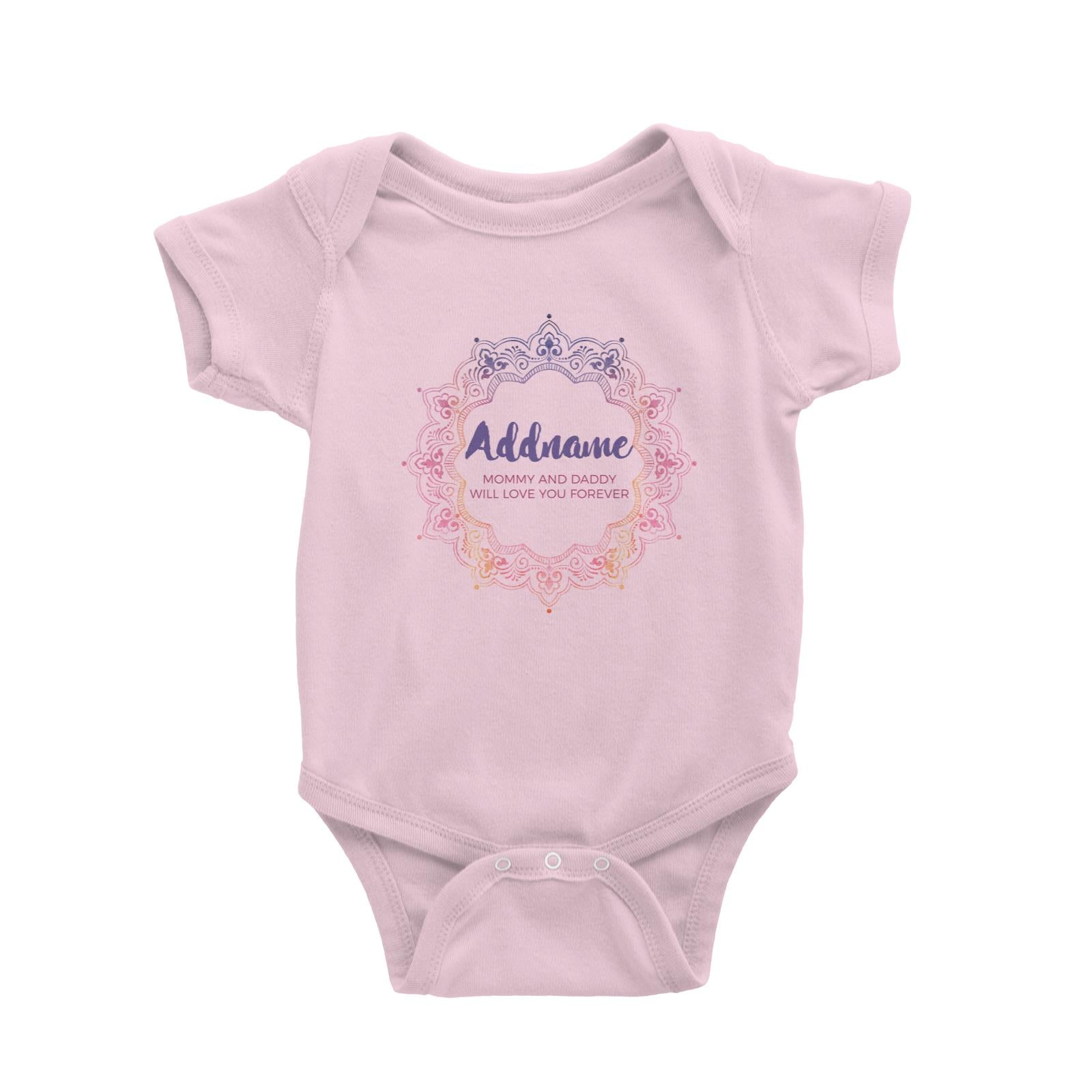 Pink and Purple Ethnic Mandala Motif Personalizable with Name and Text Baby Romper