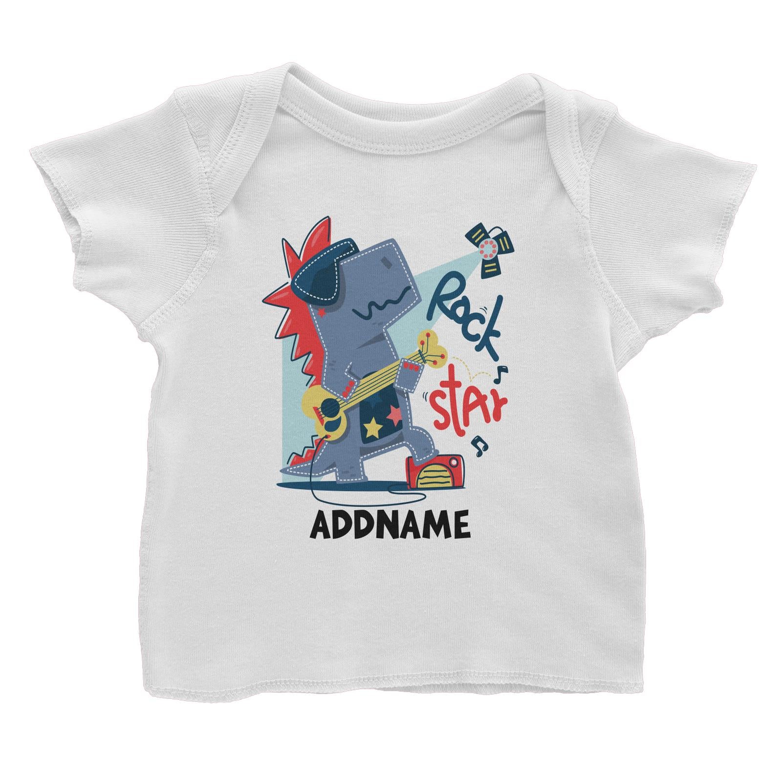 Rock Star Dinosaur with Guitar Addname White Baby T-Shirt