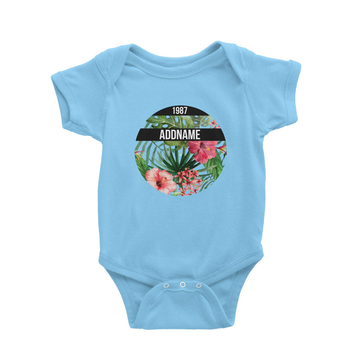Tropical Leaves With Bunga Raya Personalizable with Name and Year Baby Romper