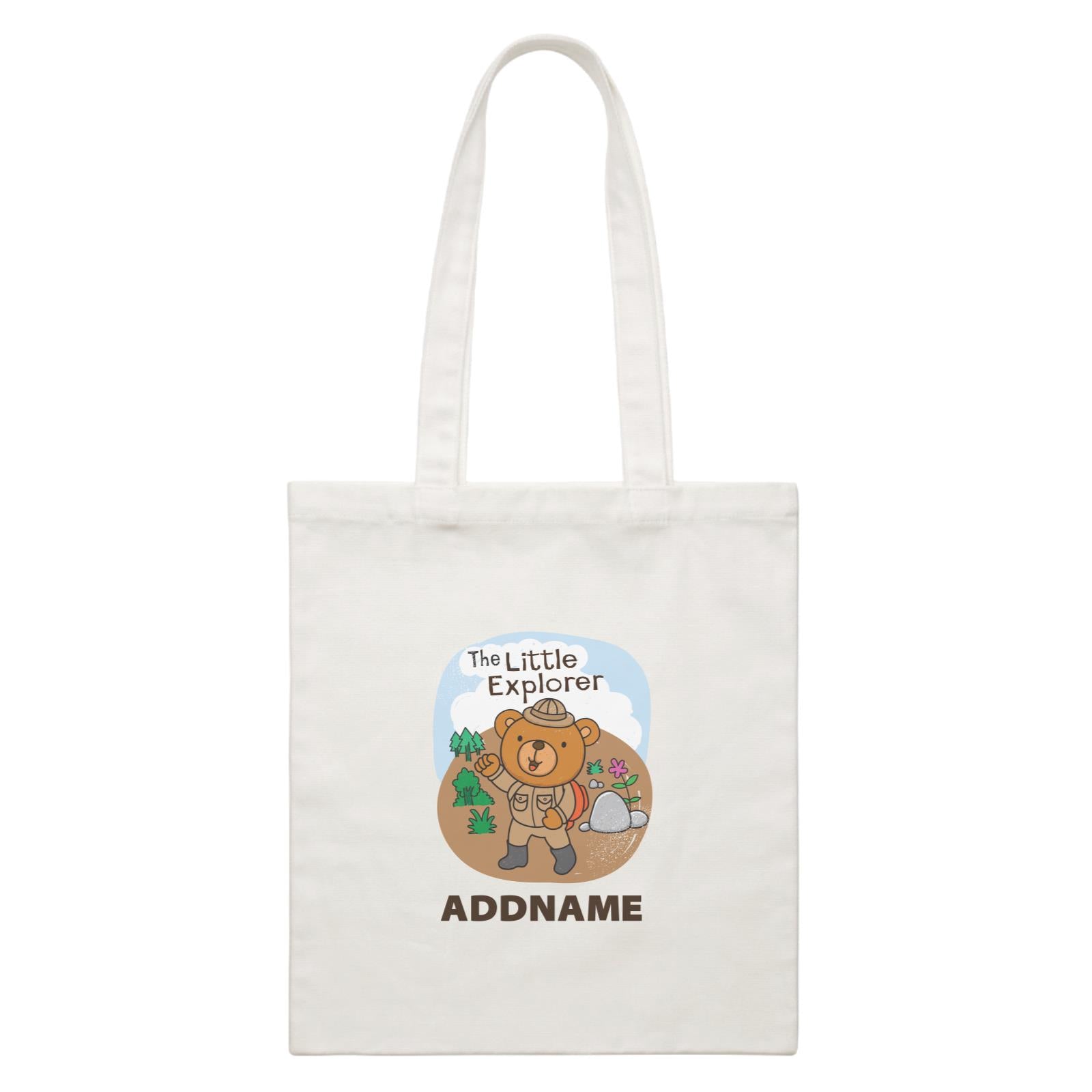 Cool Cute Animals Bear The Little Explorer Addname White Canvas Bag