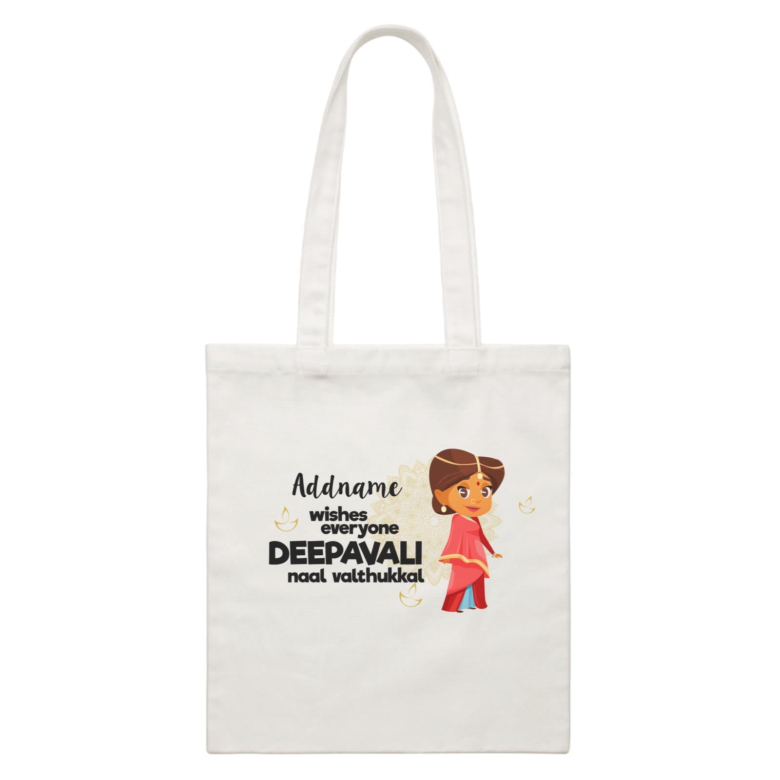Cute Woman Wishes Everyone Deepavali Addname White Canvas Bag
