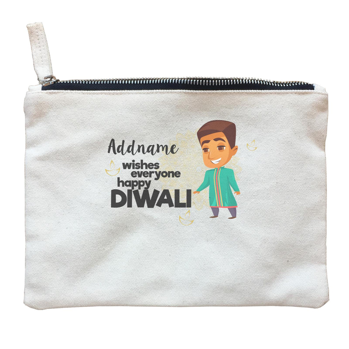 Cute Man Wishes Everyone Happy Diwali Addname Zipper Pouch