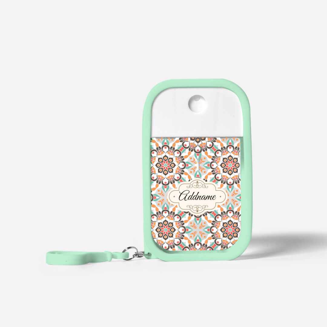 Moroccan Series Refillable Hand Sanitizer with Personalisation - Arabesque Geo Brown Pale Green