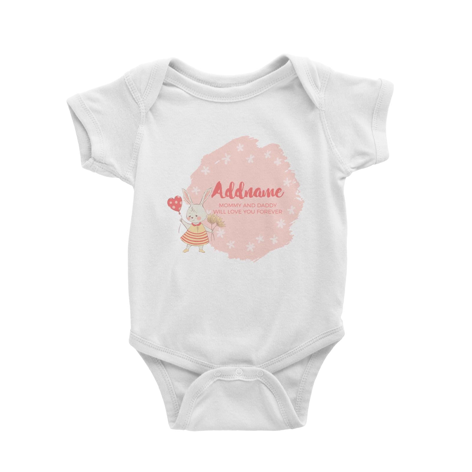 Cute Girl Rabbit with Heart Balloon Personalizable with Name and Text Baby Romper