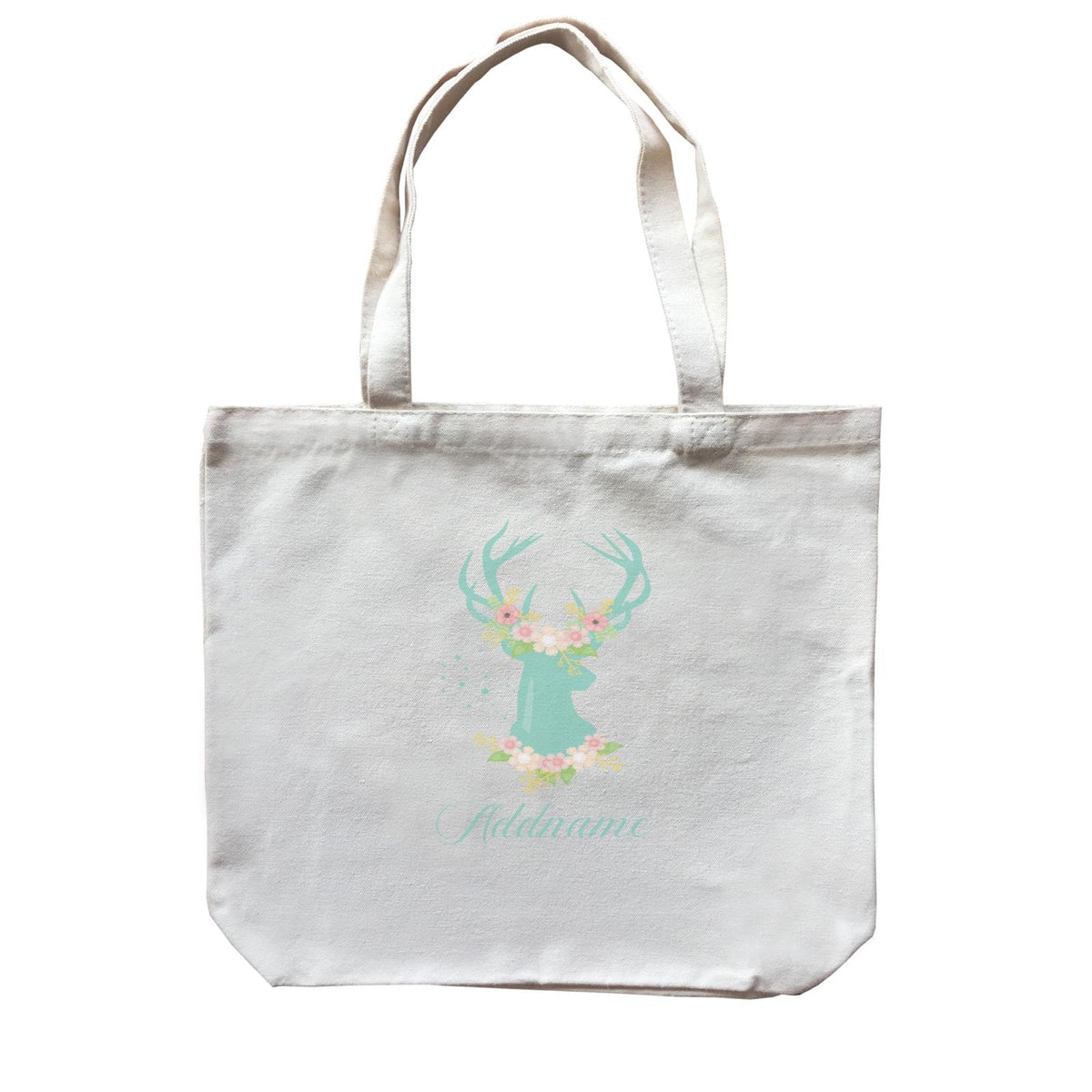 Basic Family Series Pastel Deer Green Deer With Flower Addname Canvas Bag
