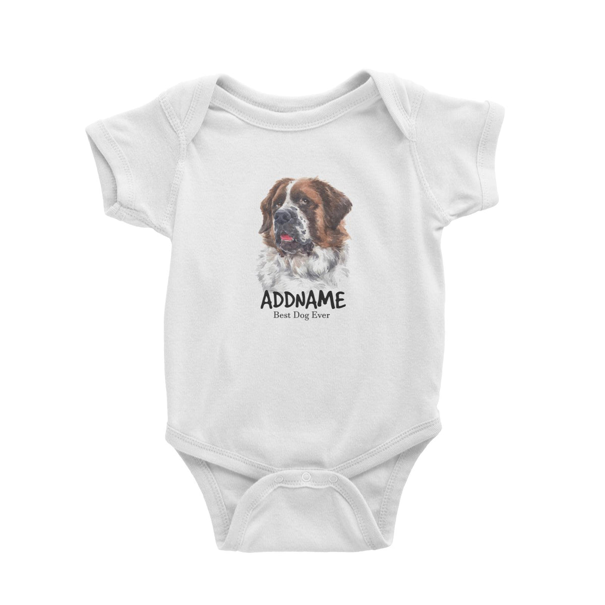 Watercolor Dog Saint Bernard Best Dog Ever Addname Baby Romper