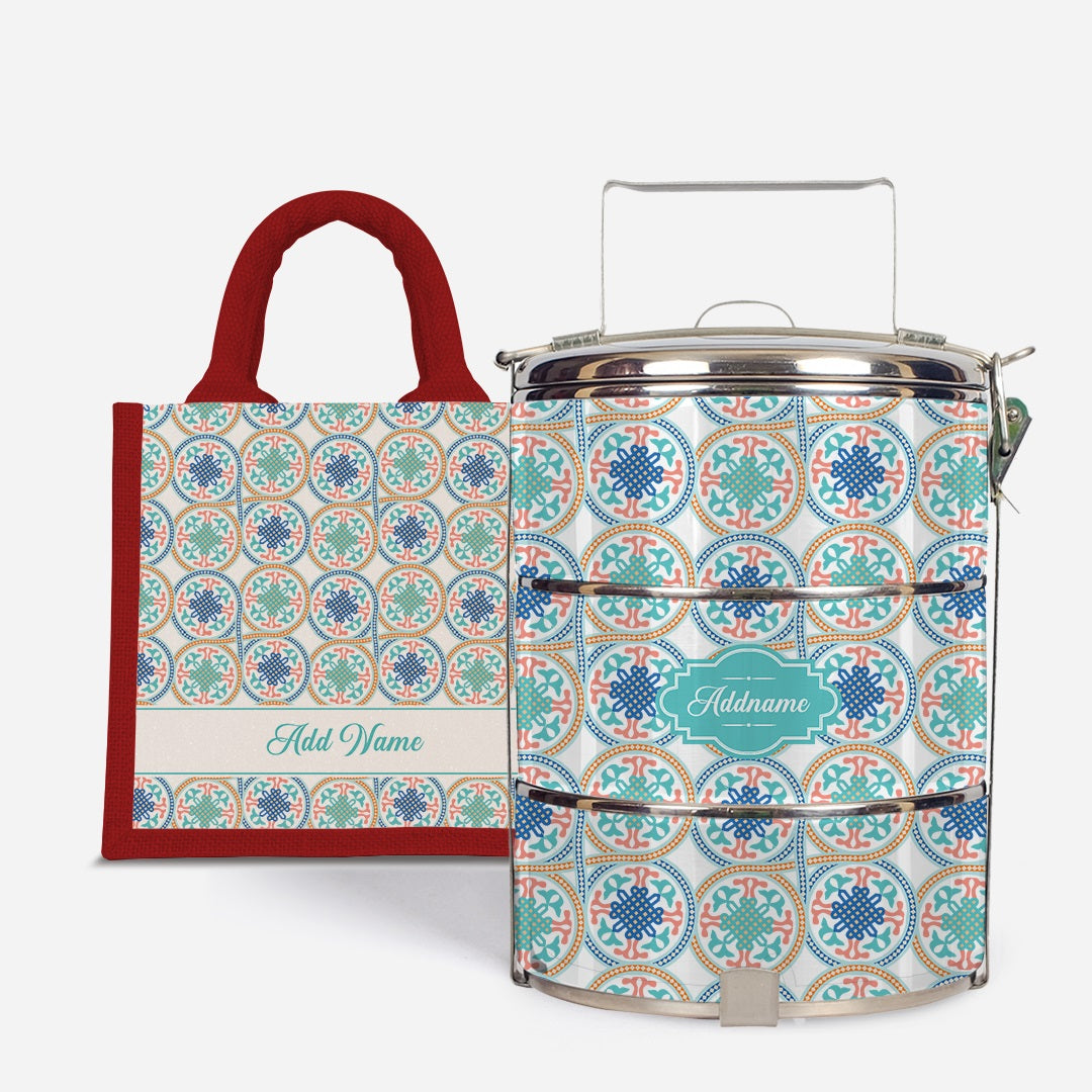 Moroccan Series - Chahid  - Lunch Tote Bag with Three-Tier Tiffin Carrier