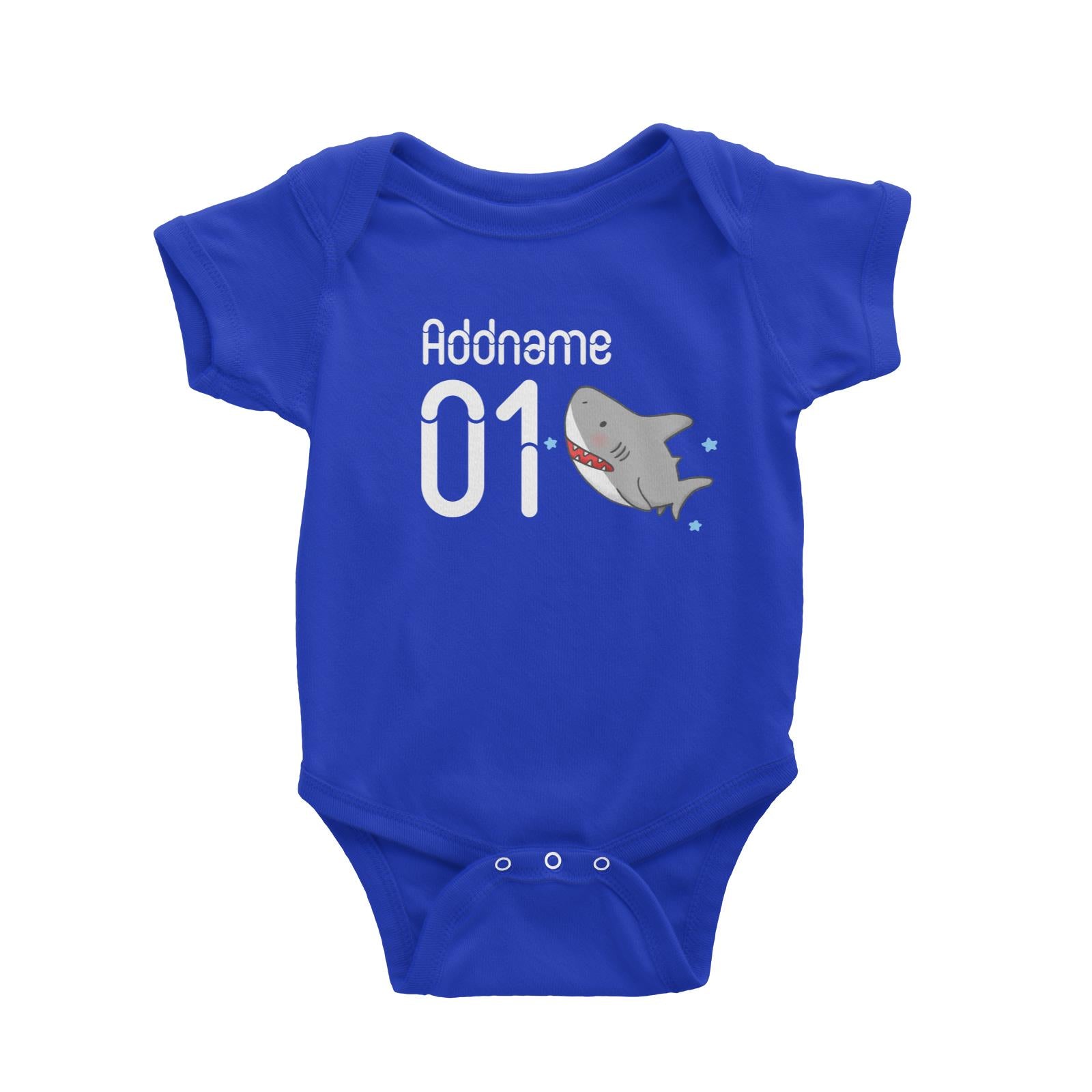 Name and Number Cute Hand Drawn Style Shark Baby Romper