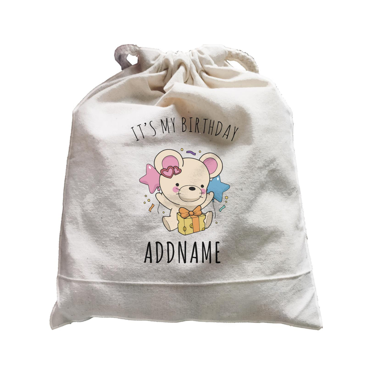 Birthday Sketch Animals Mouse with Cheese Present It's My Birthday Addname Satchel
