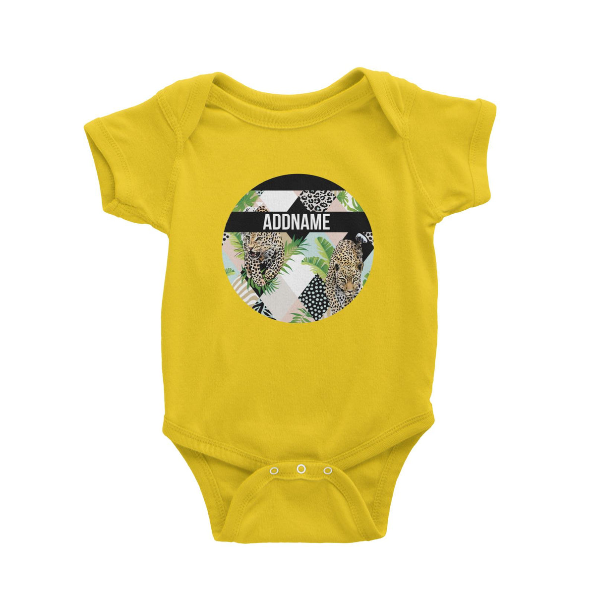 Tropical Leaves Leopard Pastel Pattern Personalizable with Name and Year Baby Romper