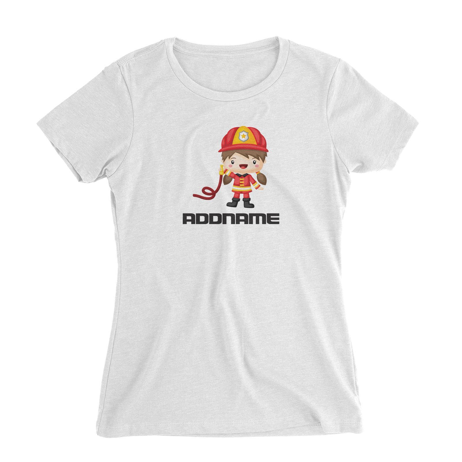 Birthday Firefighter Girl Holding Water Hose Addname Women's Slim Fit T-Shirt