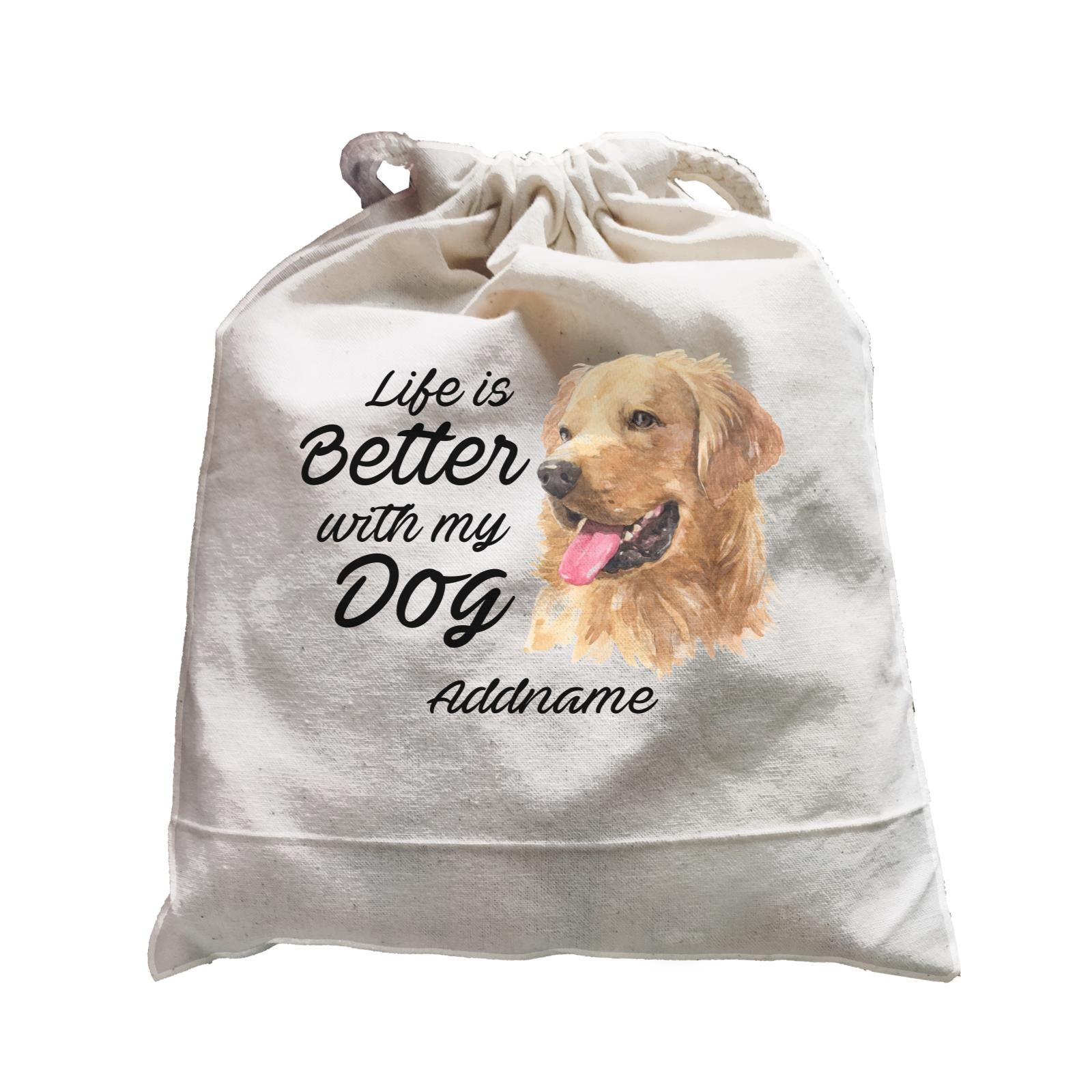 Watercolor Life is Better With My Dog Golden Retriever Left Addname Satchel
