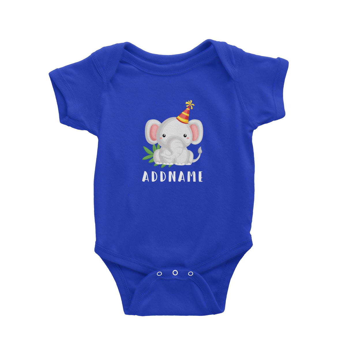Birthday Safari Elephant Wearing Party Hat Addname Baby Romper