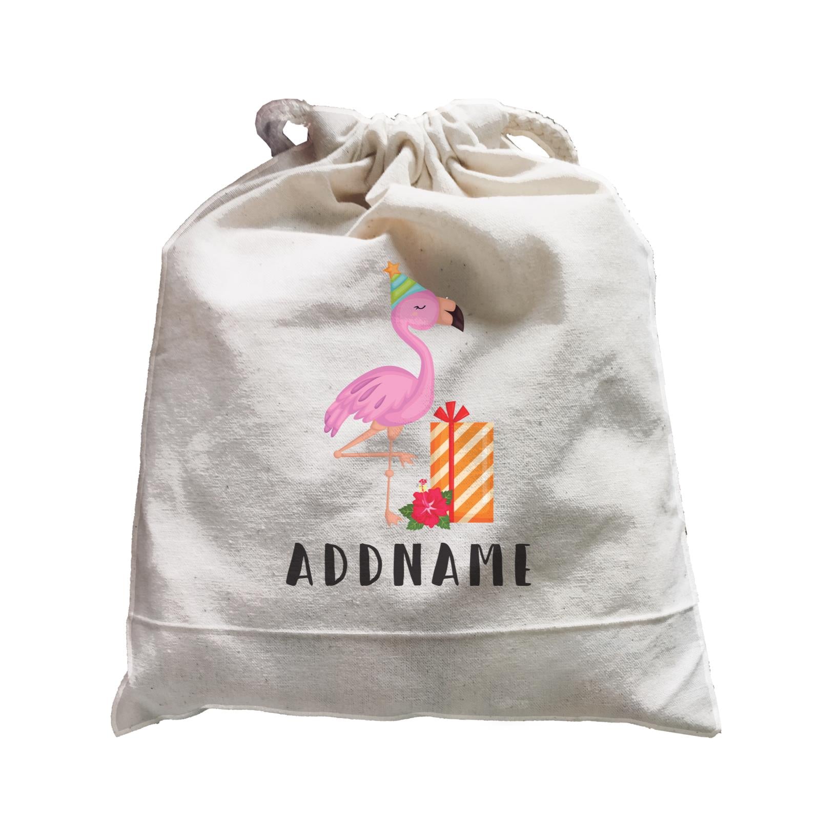 Birthday Hawaii Flamigo Wearing Party Hat With Present And Hibiscus Addname Satchel