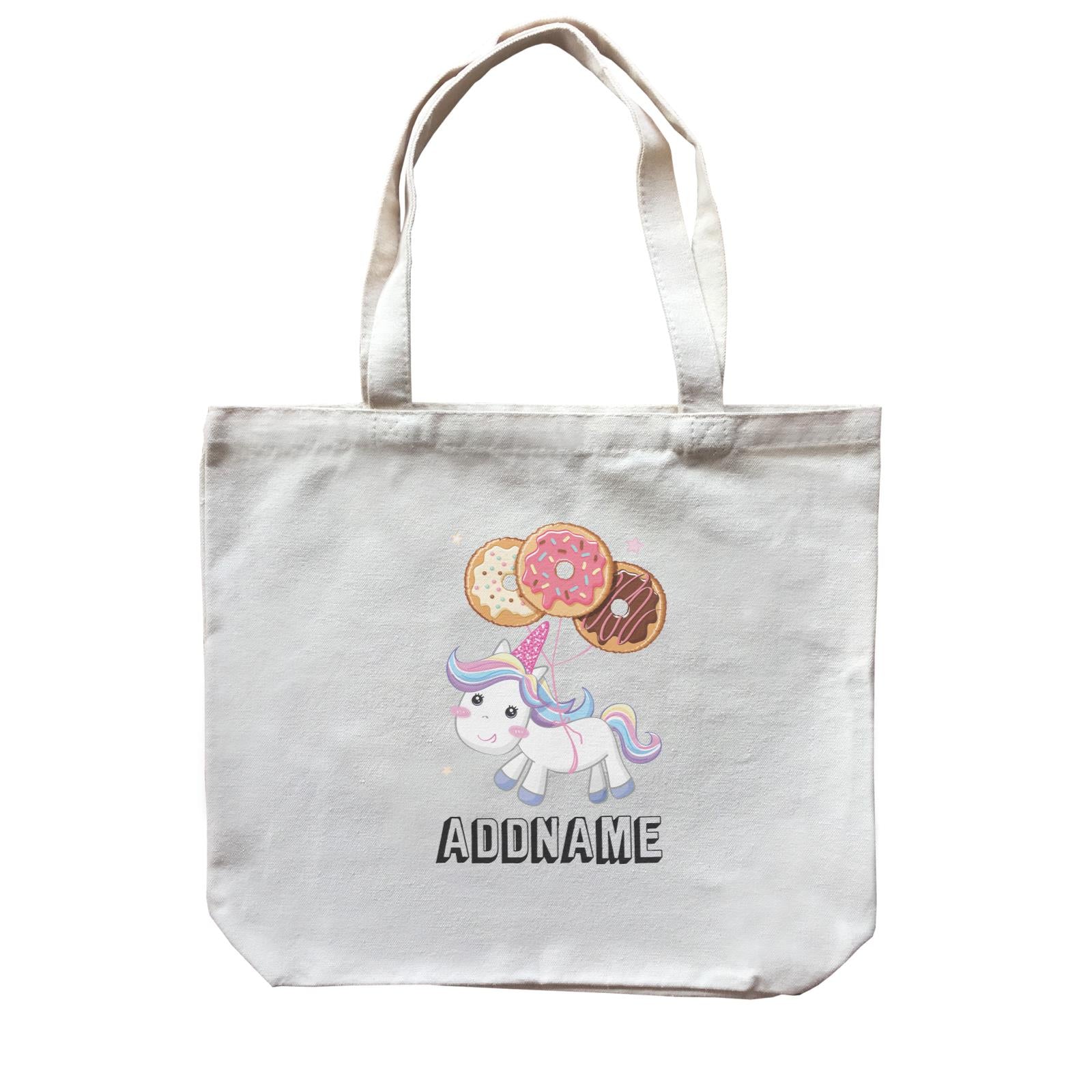 Birthday Unicorn Flying Donuts Balloon In Air Addname Canvas Bag