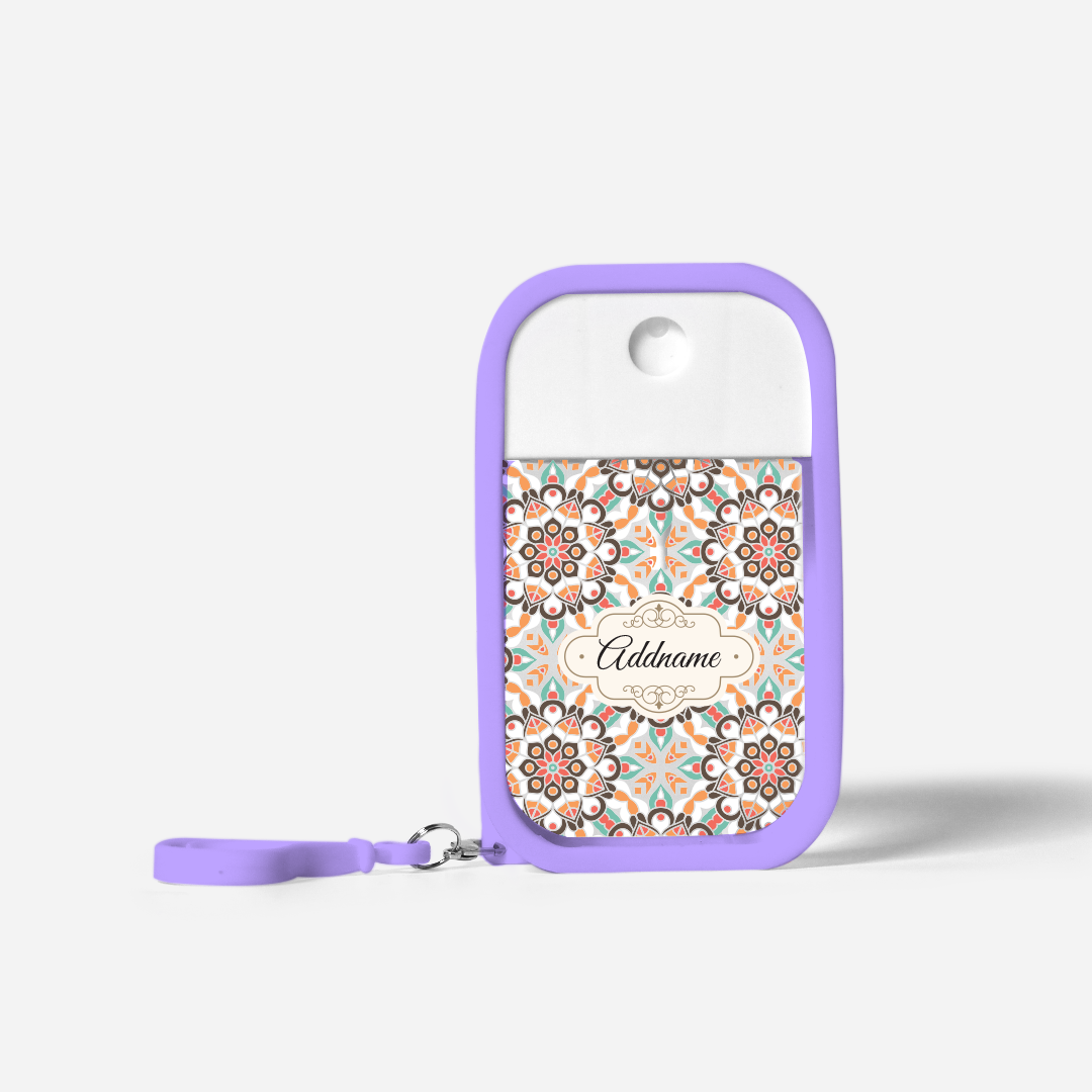 Moroccan Series Refillable Hand Sanitizer with Personalisation - Arabesque Geo Brown Purple