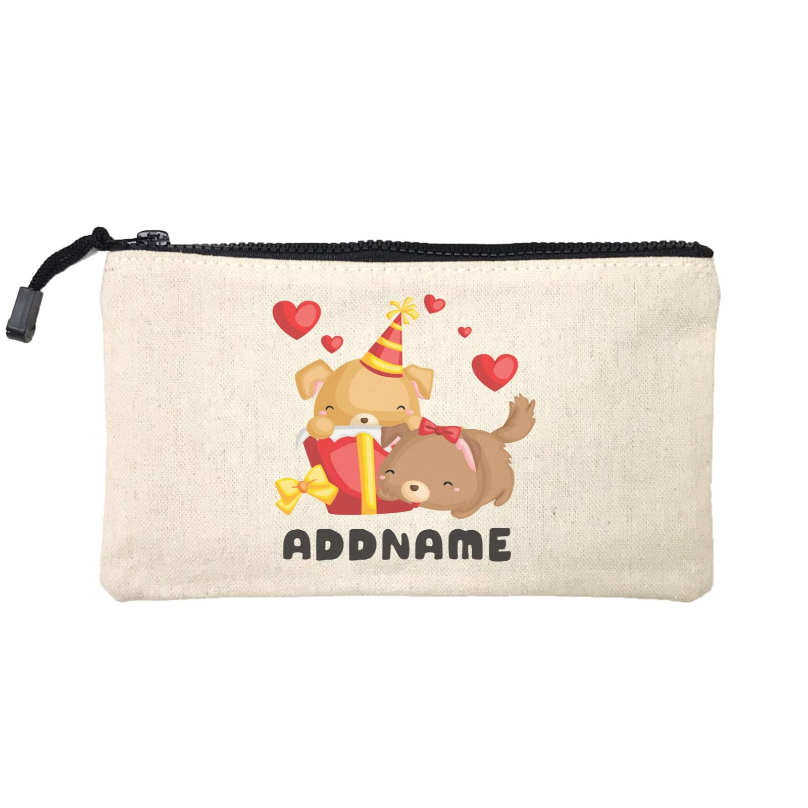 Birthday Friendly Animals Happy Two Dogs Open Present Addname Mini Accessories Stationery Pouch