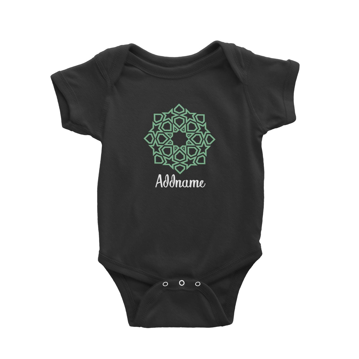 Raya Symbol Green Islamic Geometric Addname Baby Rompers