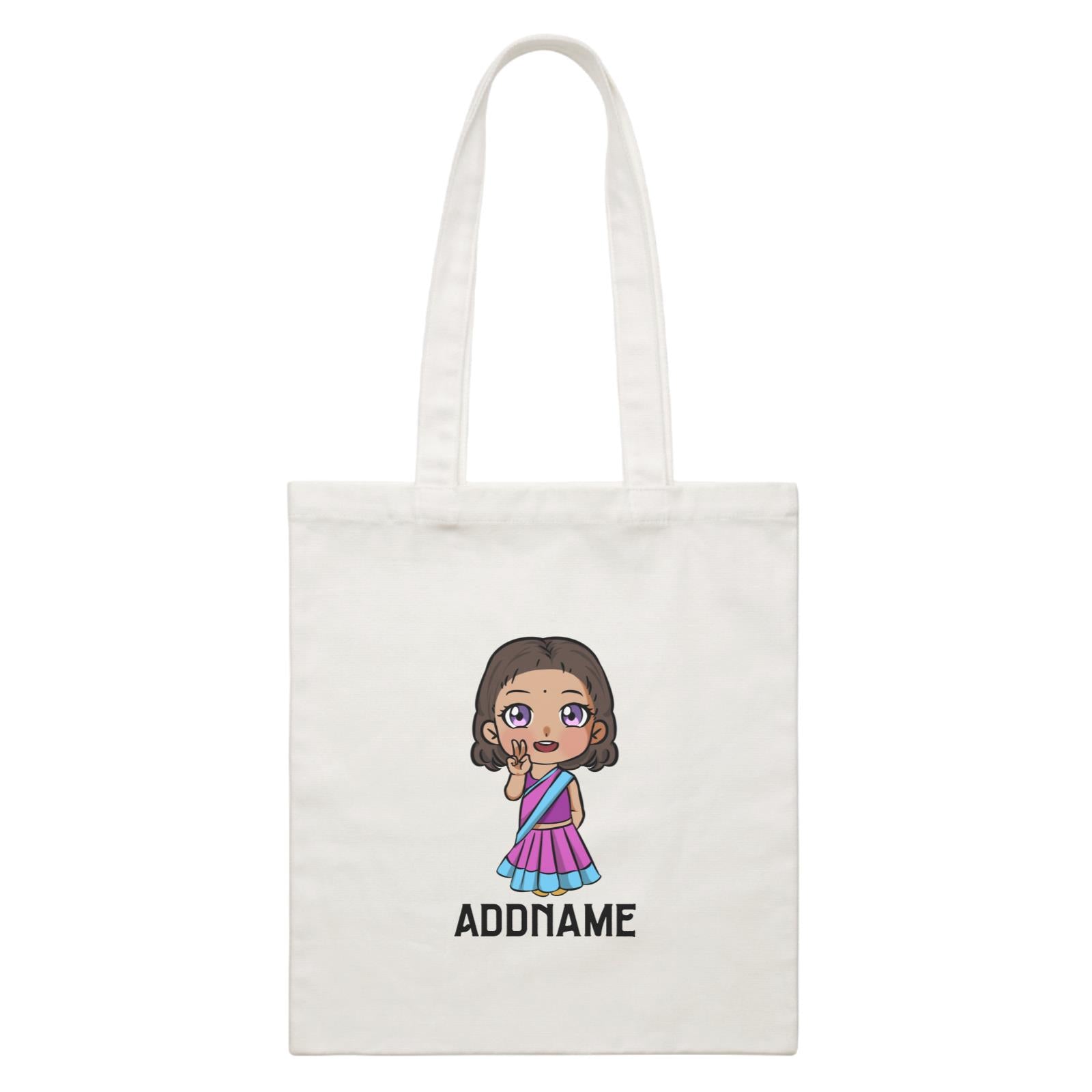 Deepavali Series Chibi Little Girl Front Addname White Canvas Bag