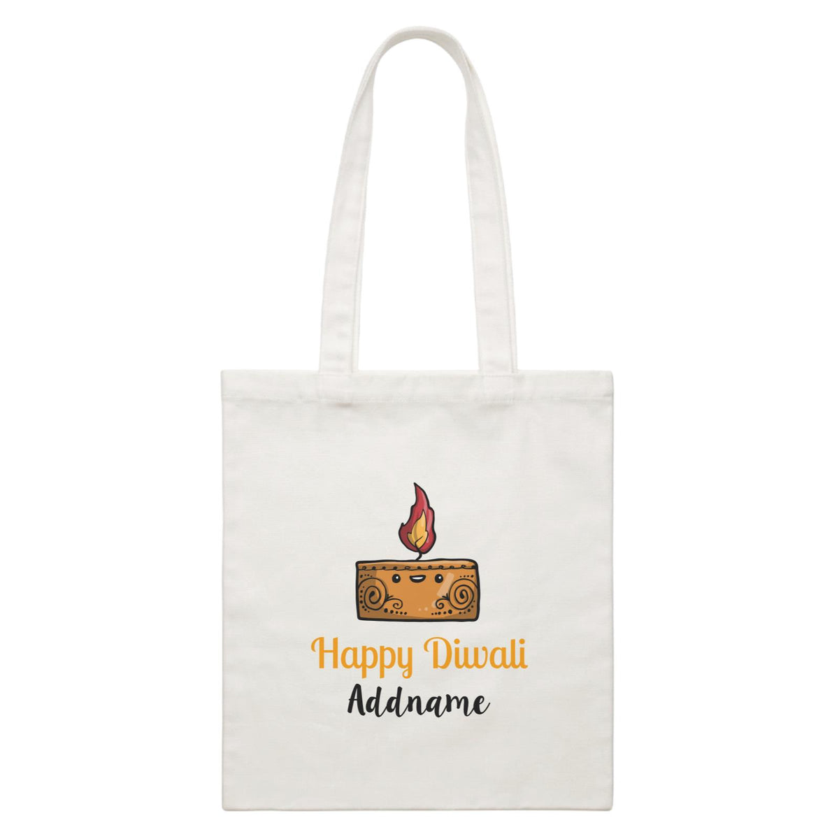 Cute Rectangle Diyas Happy Diwali Addname White Canvas Bag