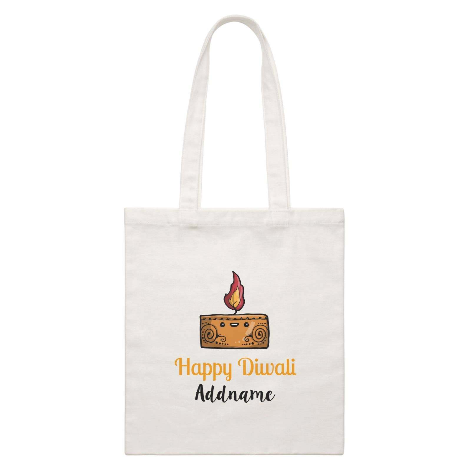 Cute Rectangle Diyas Happy Diwali Addname White Canvas Bag