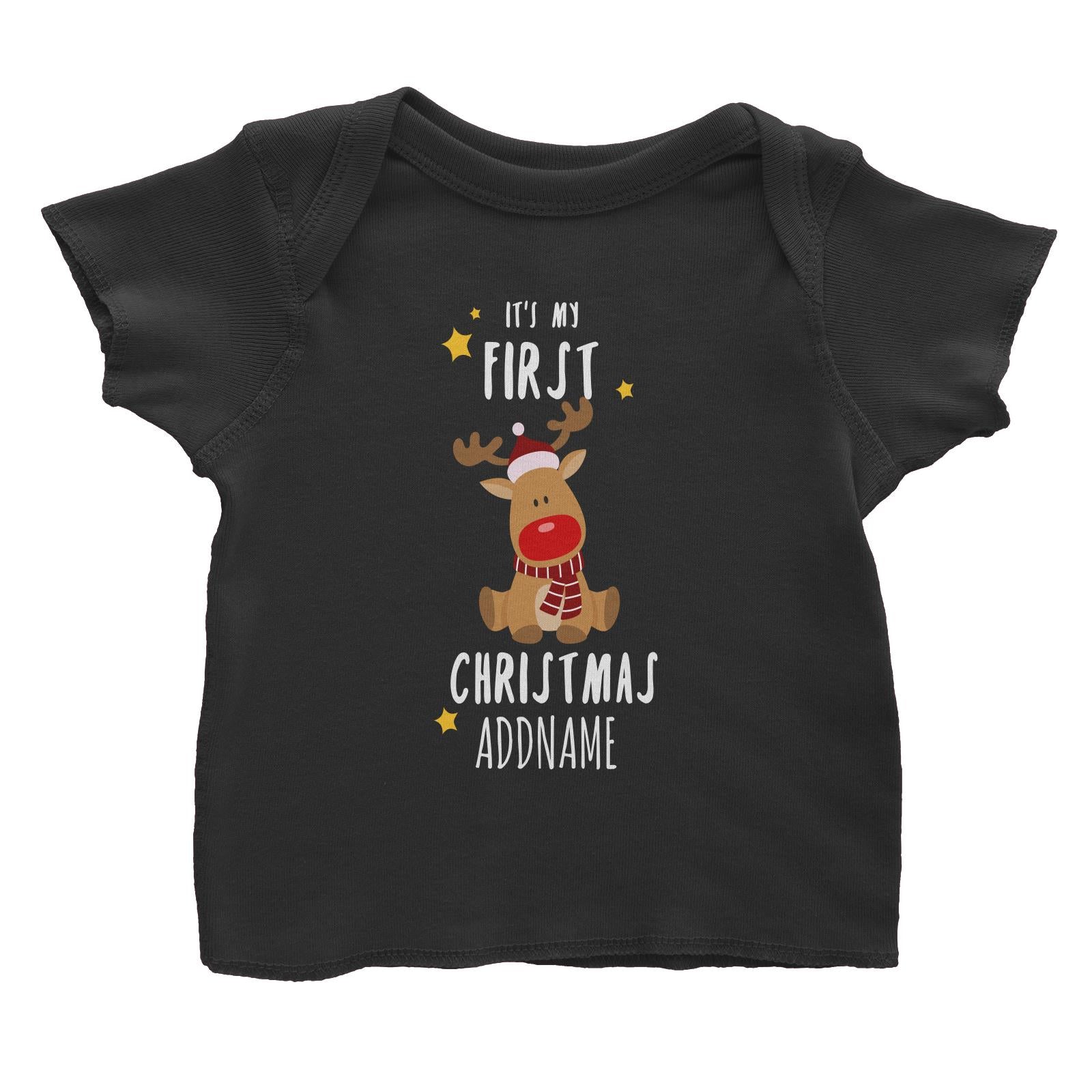 Cute Rudolph First Christmas Addname Baby T-Shirt  Personalizable Designs Animal