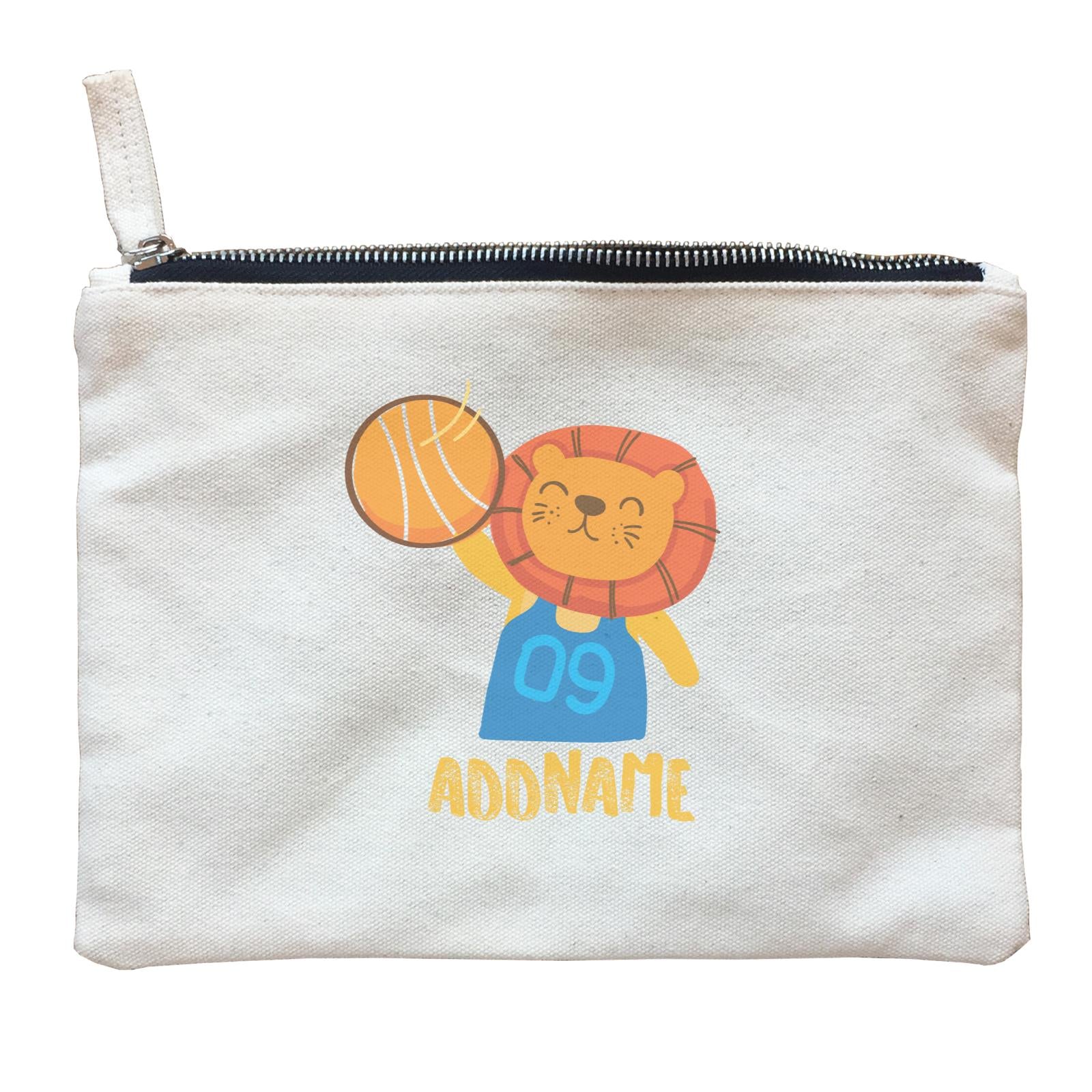 Cool Cute Animals Lion Basketball Player Addname Zipper Pouch