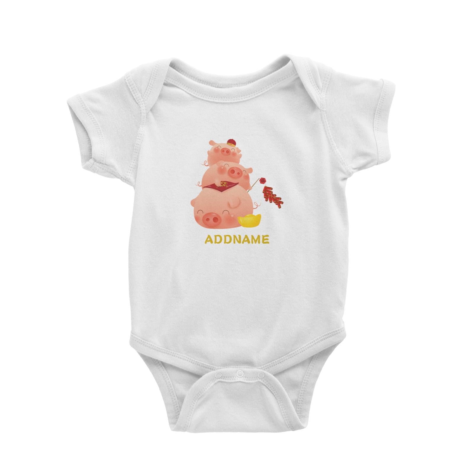 Chinese New Year Pig Group With Gold and Fireworks Addname Baby Romper