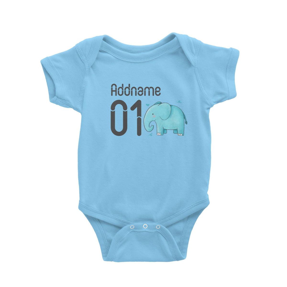 Name and Number Cute Hand Drawn Style Elephant Baby Romper