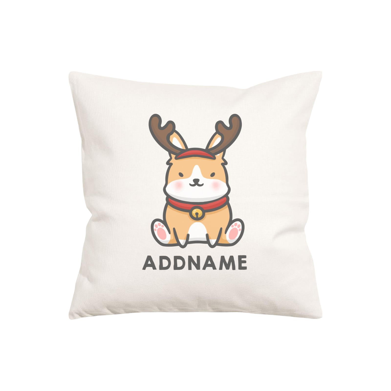 Xmas Cute Dog With Reindeer Antlers Addname Pillow Cushion